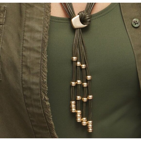 Chico's Multistrand Tassel Y-Necklace Olive Collection Green Earth - Picture 2 of 3